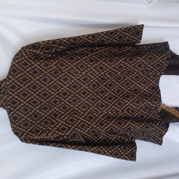 Ruff Hewn Swing Sweater, brown & tan, geometric pattern, open high/low  sz L - Picture 4 of 7